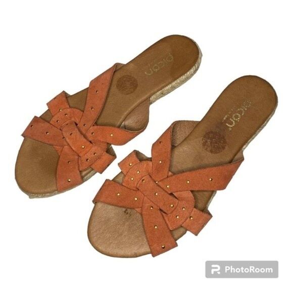 Picon Orange Leather Studded Slide Espadrille Sandals Made In Spain 8 - Picture 2 of 9